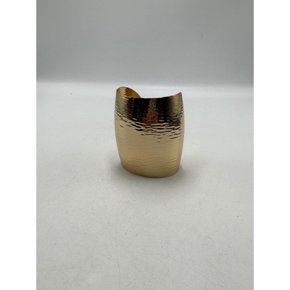 Gold Tone Hammered Texture Wide Cuff Statement Bracelet